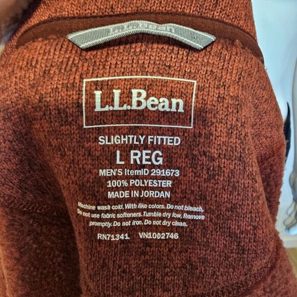 LL Bean Mens Jacket Large Regular Rust Knit Slightly Fitted Casual Fleece - Picture 10 of 14